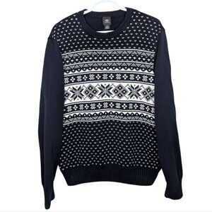 Dockers Men's Medium Knit Navy White Snowflake Winter Sweater Christmas Office
